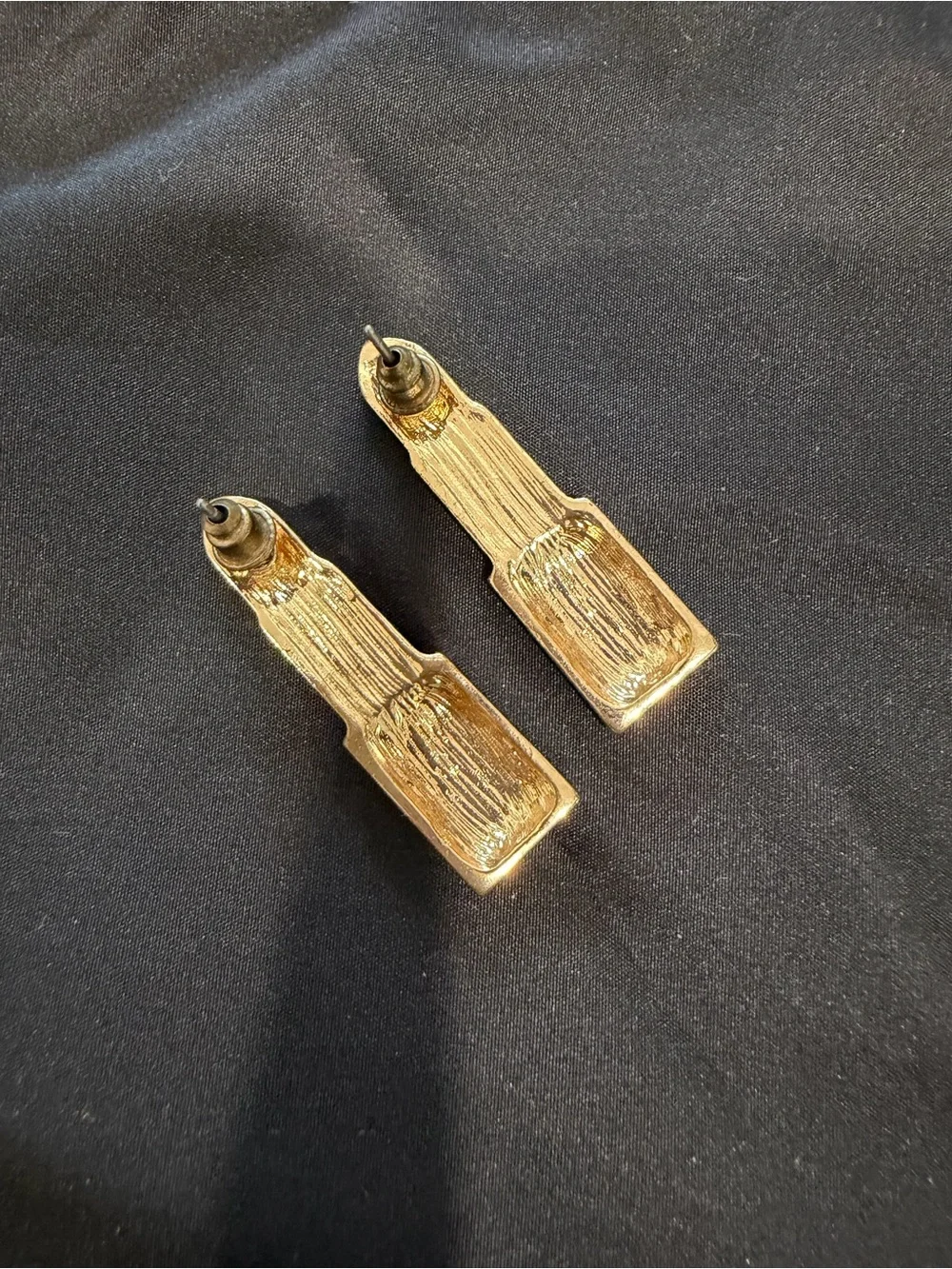 Gold & Black Lipstick Stud Earrings with Hot Pink Accent